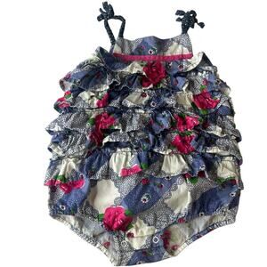 Vintage Couture girl's sz 9 mth tiered ruffle bubble romper